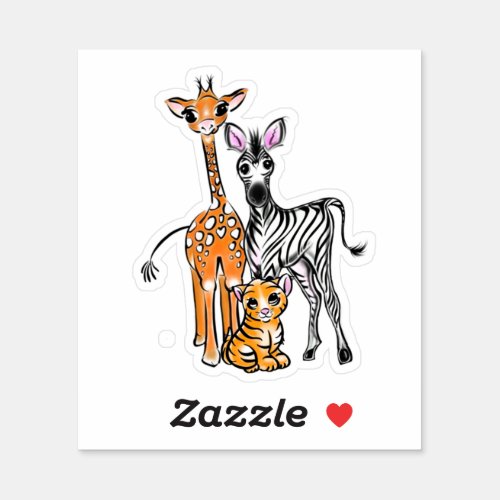 Safari friends giraffe zebra tiger blue polka sticker