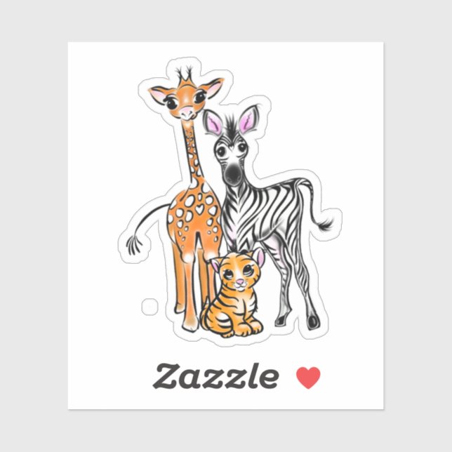 Safari friends, giraffe, zebra, tiger, blue polka sticker (Sheet)