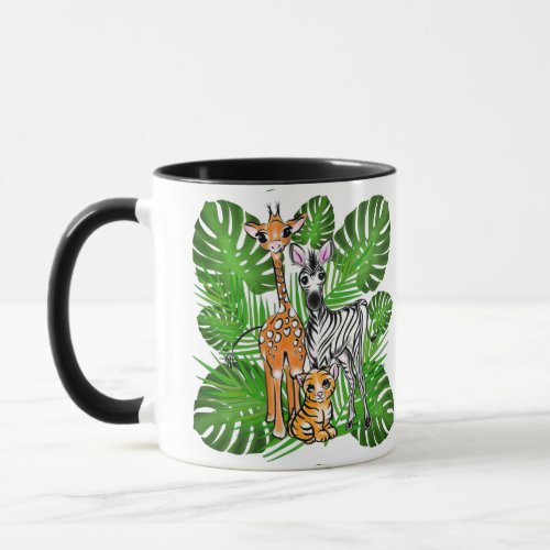 Safari friends_ Giraffe Zebra Tiger jungle Mug