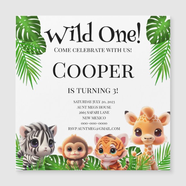 Safari friends tiger giraffe zebra monkey birthday (Front)