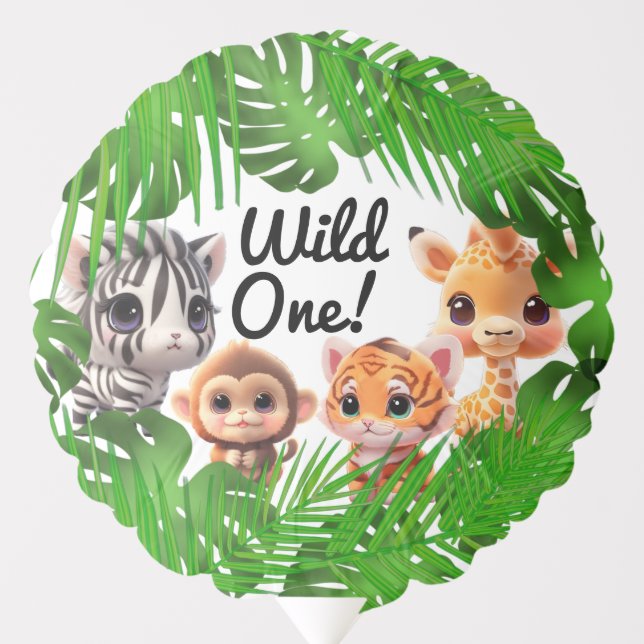 Safari friends tiger giraffe zebra monkey elephant balloon (Front)