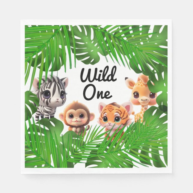 Safari friends tiger giraffe zebra monkey elephant napkins (Front)