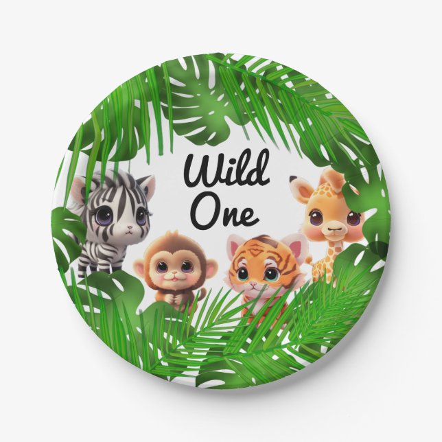 Safari friends tiger giraffe zebra monkey elephant paper plates (Front)