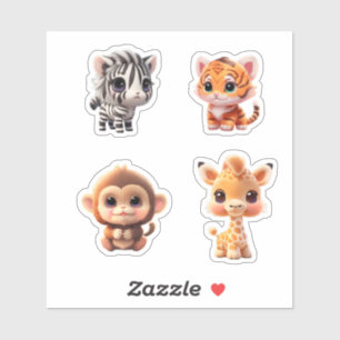 Safari friends tiger giraffe zebra monkey elephant sticker