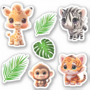 Safari friends tiger giraffe zebra monkey elephant sticker
