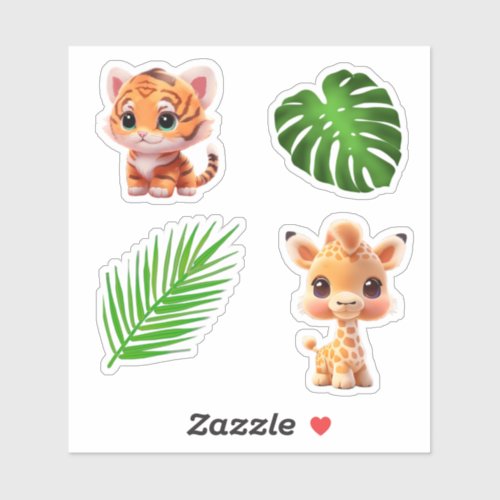 Safari friends tiger giraffe zebra monkey elephant sticker