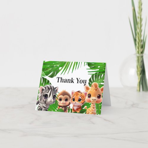 Safari friends tiger giraffe zebra monkey elephant thank you card