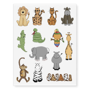 Safari Fun Jungle Animals Cartoon Set Temporary Tattoos