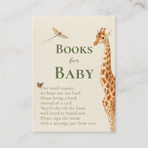 Safari Gender Neutral Giraffe Books for Baby  Enclosure Card