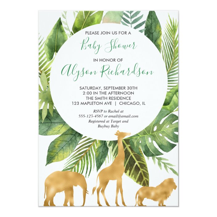 gold safari baby shower invitations