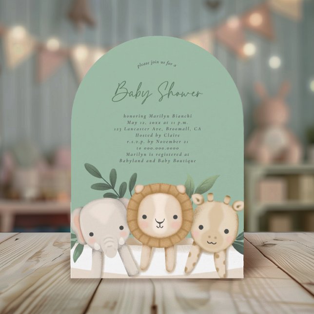 Safari Gender Neutral Sage Green Baby Shower Invitation (Creator Uploaded)