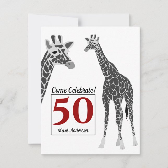 Safari Giraffe 50th Birthday Party Invitation (Front)
