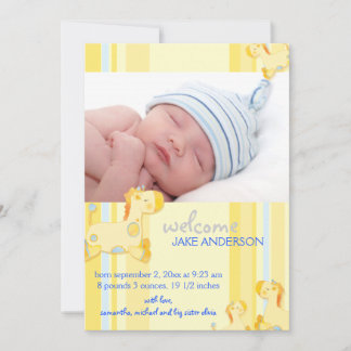 Safari Giraffe Baby Boy Photo Birth Announcement