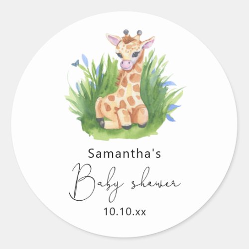 Safari Giraffe baby shower Classic Round Sticker