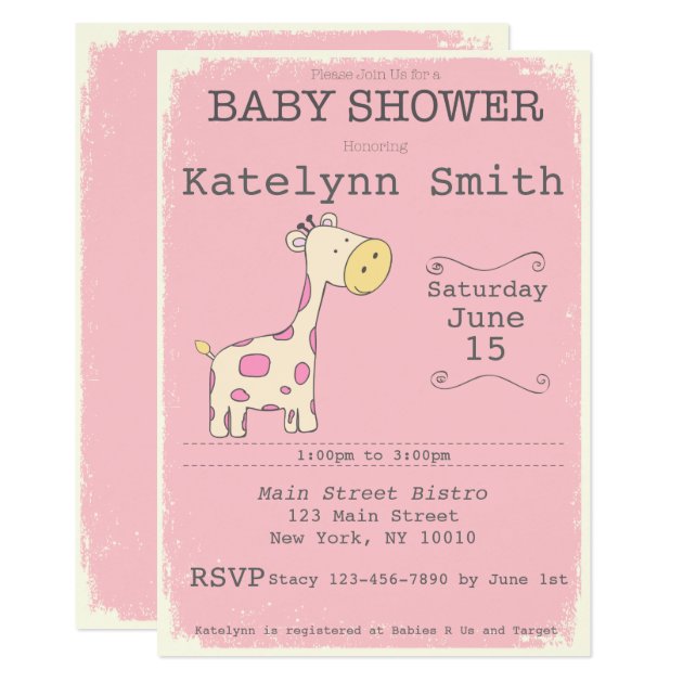 Safari Giraffe Baby Shower Invitation