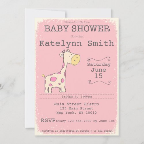Safari Giraffe Baby Shower Invitation