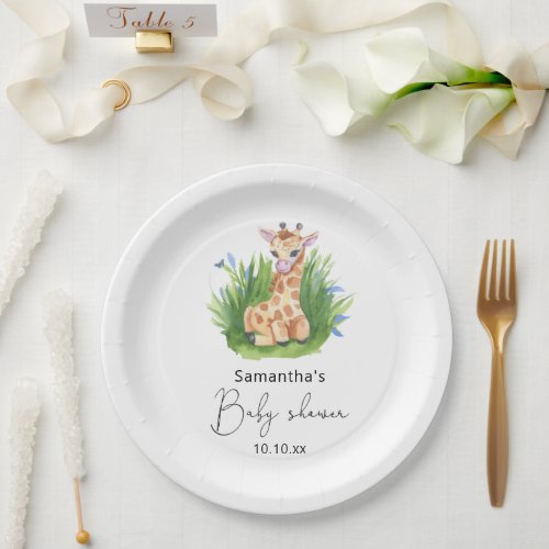 Safari Giraffe baby shower Paper Plates