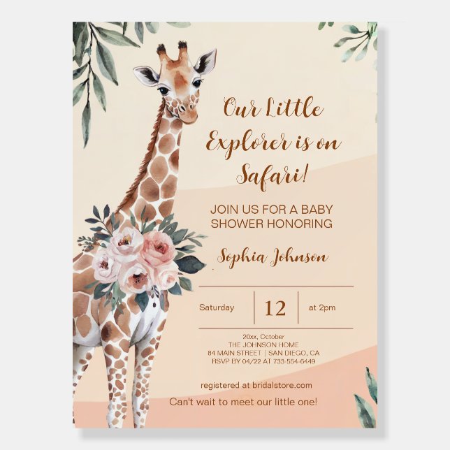 Safari Giraffe Baby Shower Welcome Sign Foam Board (Front)