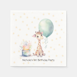 Safari Giraffe Balloon Cake 1st. Birthday Party Napkins