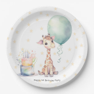 Safari Giraffe Balloon Cake 1st. Birthday Party Paper Plates