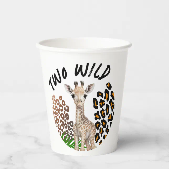 Safari Giraffe Birthday Two Wild Birthday Party Paper Cups | Zazzle