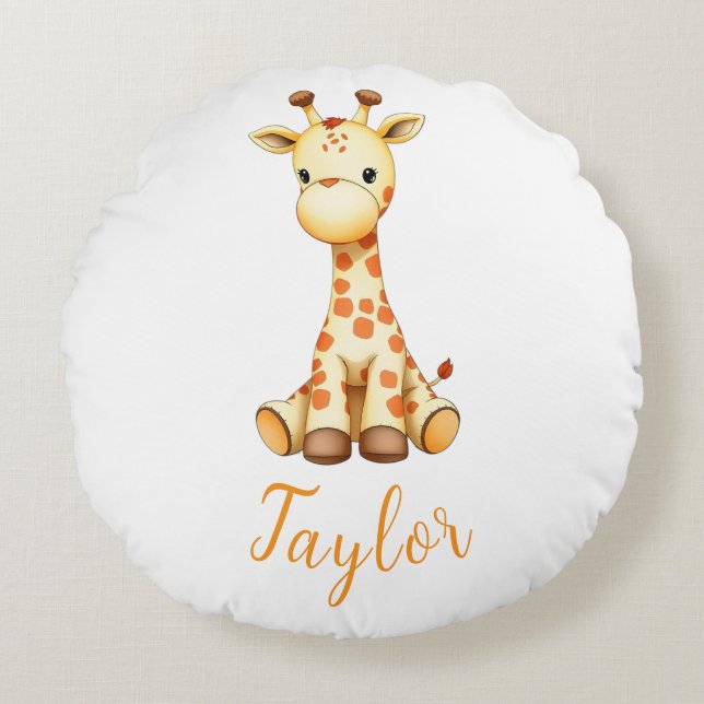 Safari giraffe custom name round pillow (Front)