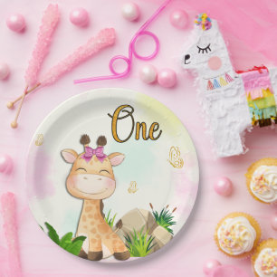 Safari Giraffe First Birthday Paper Plates