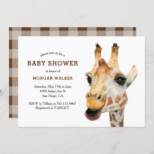 Safari Giraffe Gender Neutral Baby Shower Invitation