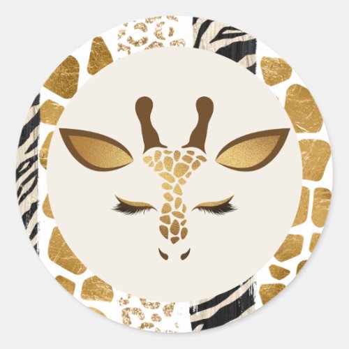 Safari giraffe gold modern Wild one birthday Classic Round Sticker