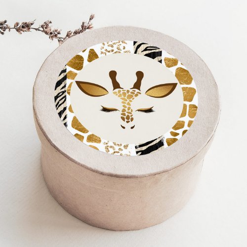 Safari giraffe gold modern Wild one birthday Classic Round Sticker