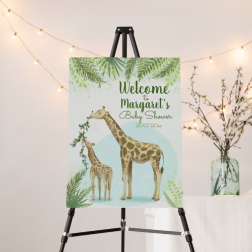 Safari Giraffe Green Leaves Baby Shower  Foam Board