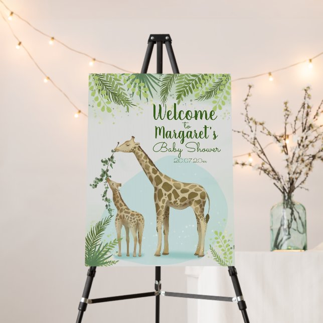 Safari Giraffe Green Leaves Baby Shower  Foam Board (In Situ (Stand))