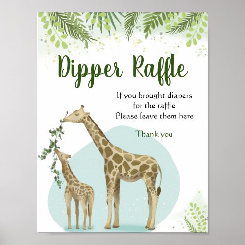 Safari Giraffe Leaves Baby Shower Diaper Raffle Poster