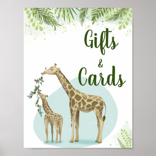 Safari Giraffe Leaves Baby Shower Gifts and Cards  Poster