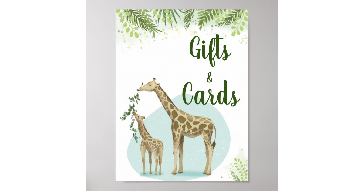 Safari Giraffe Leaves Baby Shower Gifts and Cards Poster Zazzle