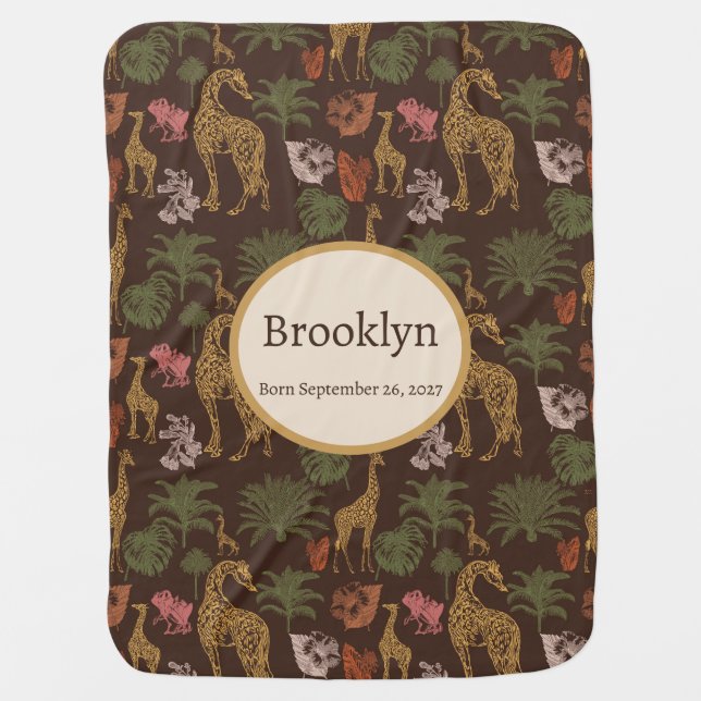  Safari Giraffe & Palm Leaves  Baby Blanket (Front)
