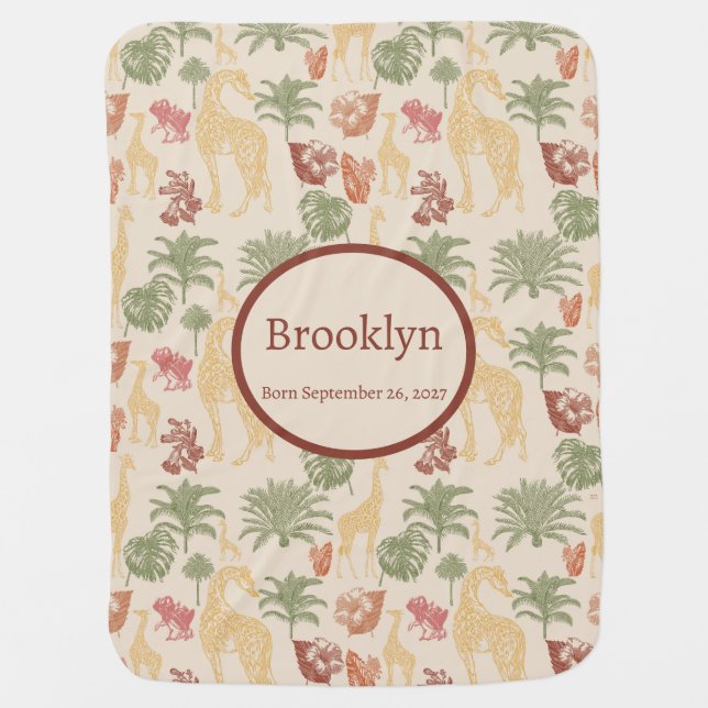 Safari Giraffe & Palm Leaves Baby Blanket (Front)