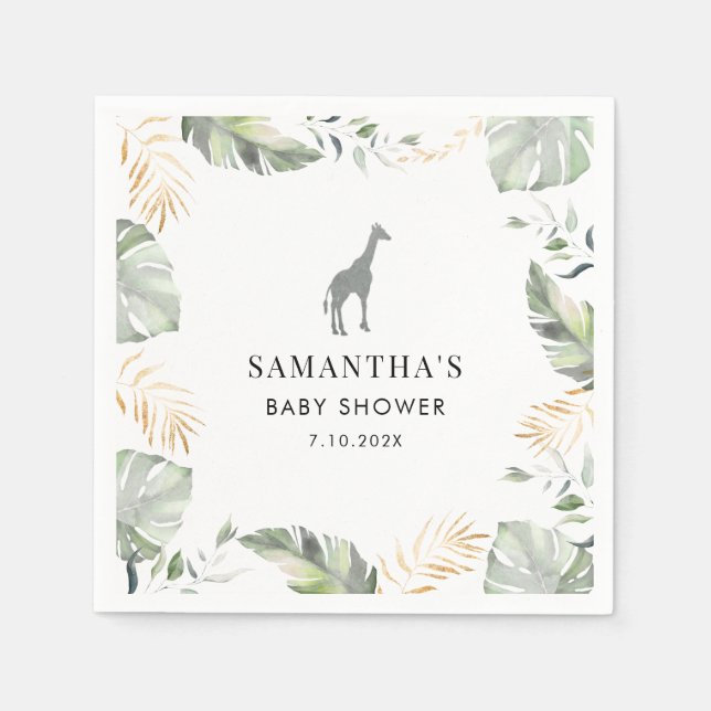 Safari Giraffe Palm Leaves Baby Shower Paper Napkins (Front)