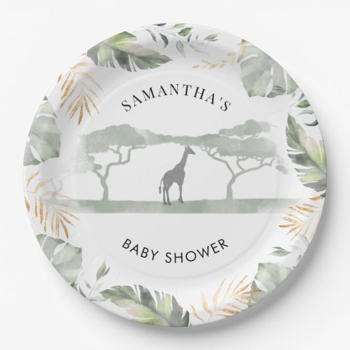 Safari Giraffe Palm Leaves Baby Shower Paper Plates