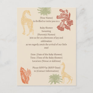 Safari Giraffe & Palm Leaves Baby Shower Postcard