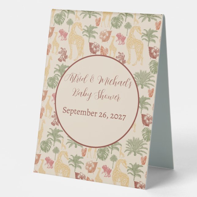 Safari Giraffe & Palm Leaves Baby Shower  Table Tent (Front)