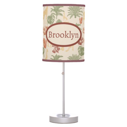 Safari Giraffe & Palm Leaves Nursery Table Lamp (Front)