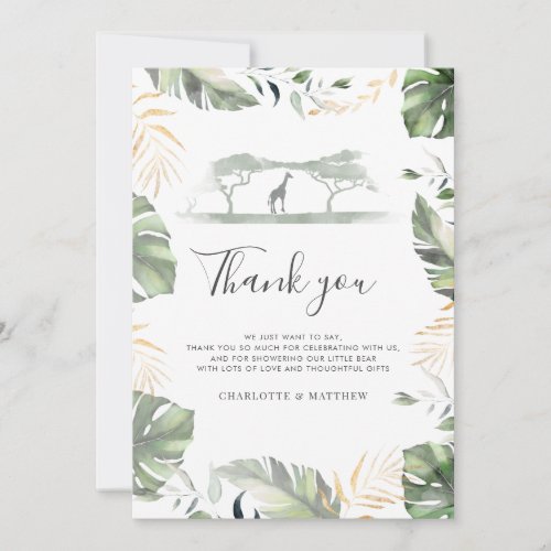 Safari Giraffe Palms Leaves Baby Shower Thank You Card
