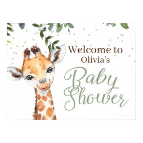 Safari Giraffe Sage Green Welcome Baby Shower Poster