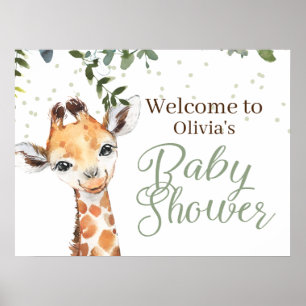 Safari Giraffe Sage Green Welcome Baby Shower Poster