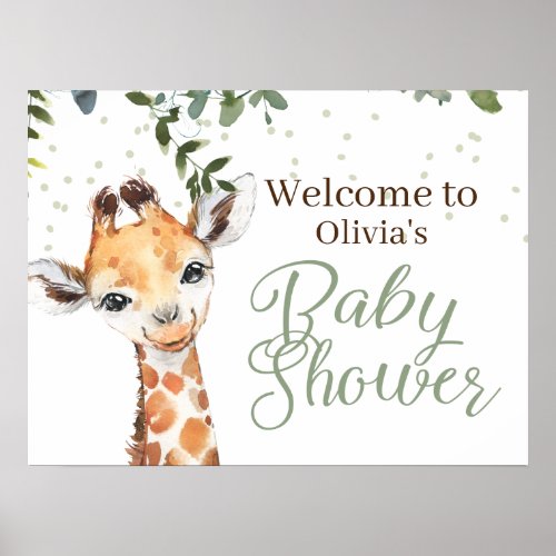 Safari Giraffe Sage Green Welcome Baby Shower Poster