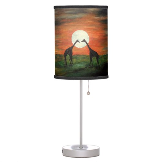 Safari Giraffe Silhouette at night with moon ART Table Lamp (Left)