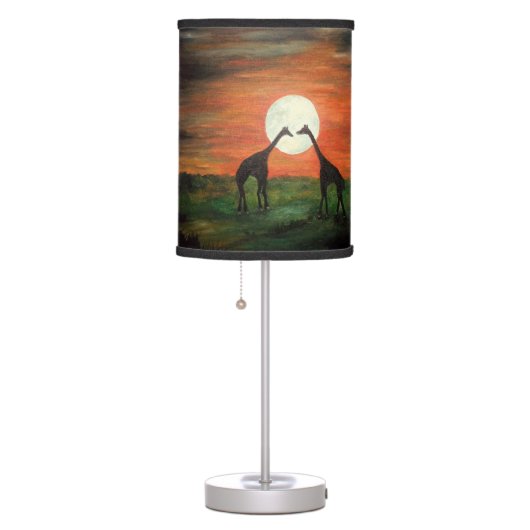 Safari Giraffe Silhouette at night with moon ART Table Lamp (Right)