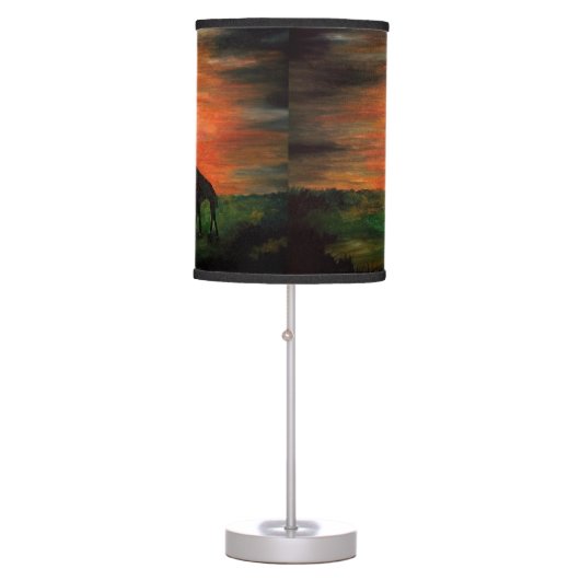 Safari Giraffe Silhouette at night with moon ART Table Lamp (Front)