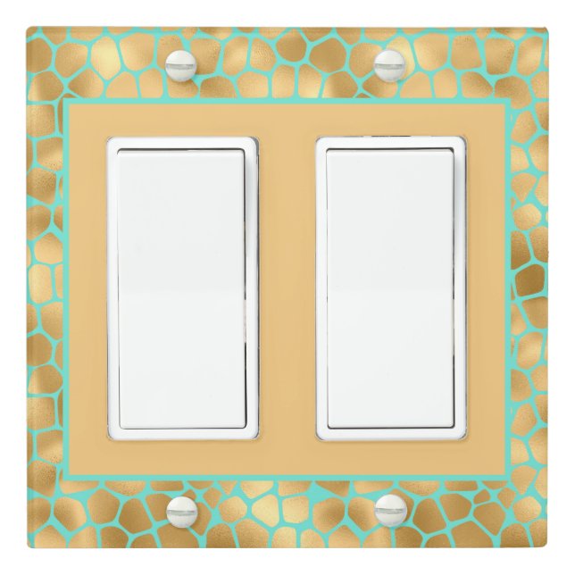 Safari Giraffe Spots Gold and Mint   Light Switch Cover (In Situ)